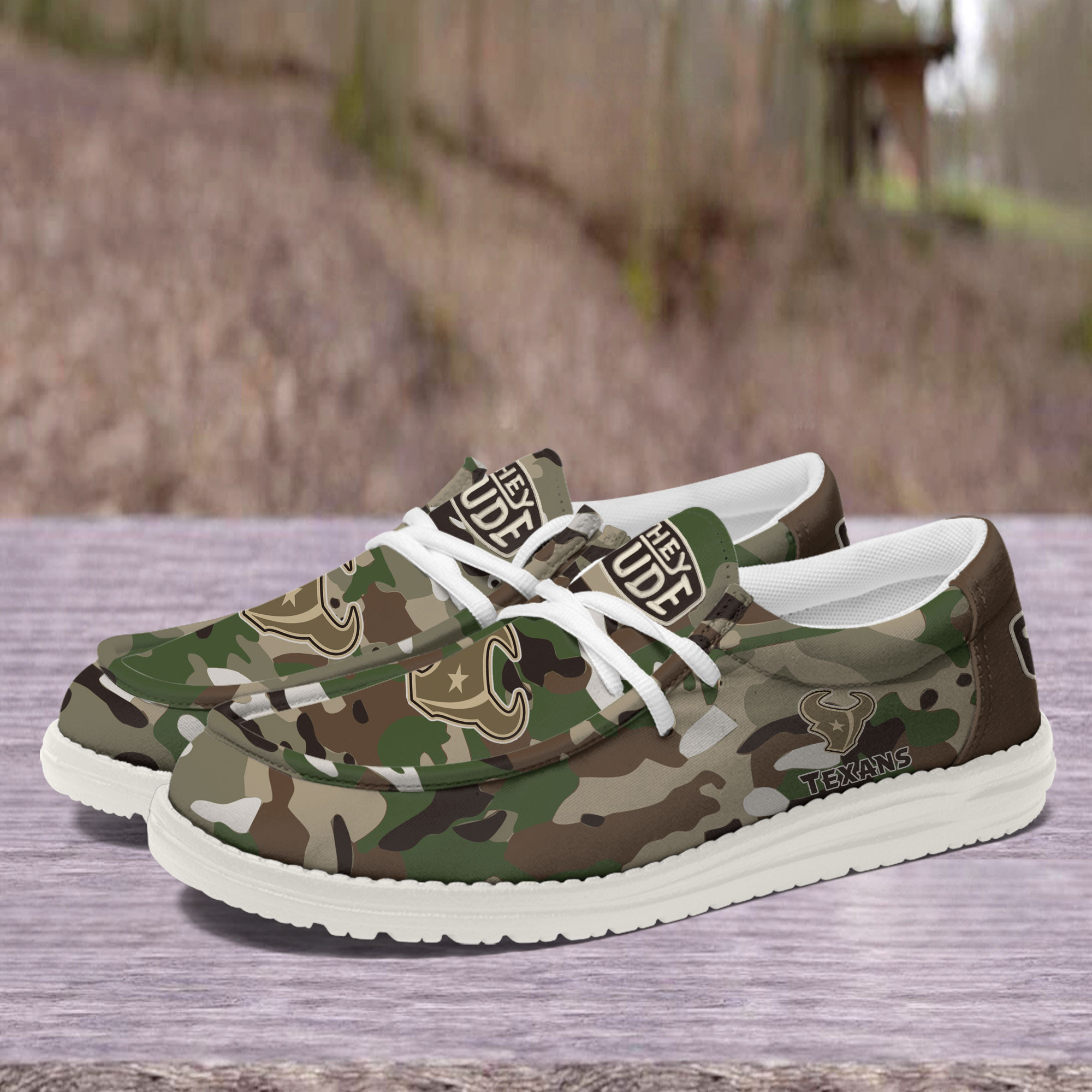 Houston Texans Camouflage Football Hey Dude Canvas Loafer Shoes - Image 3
