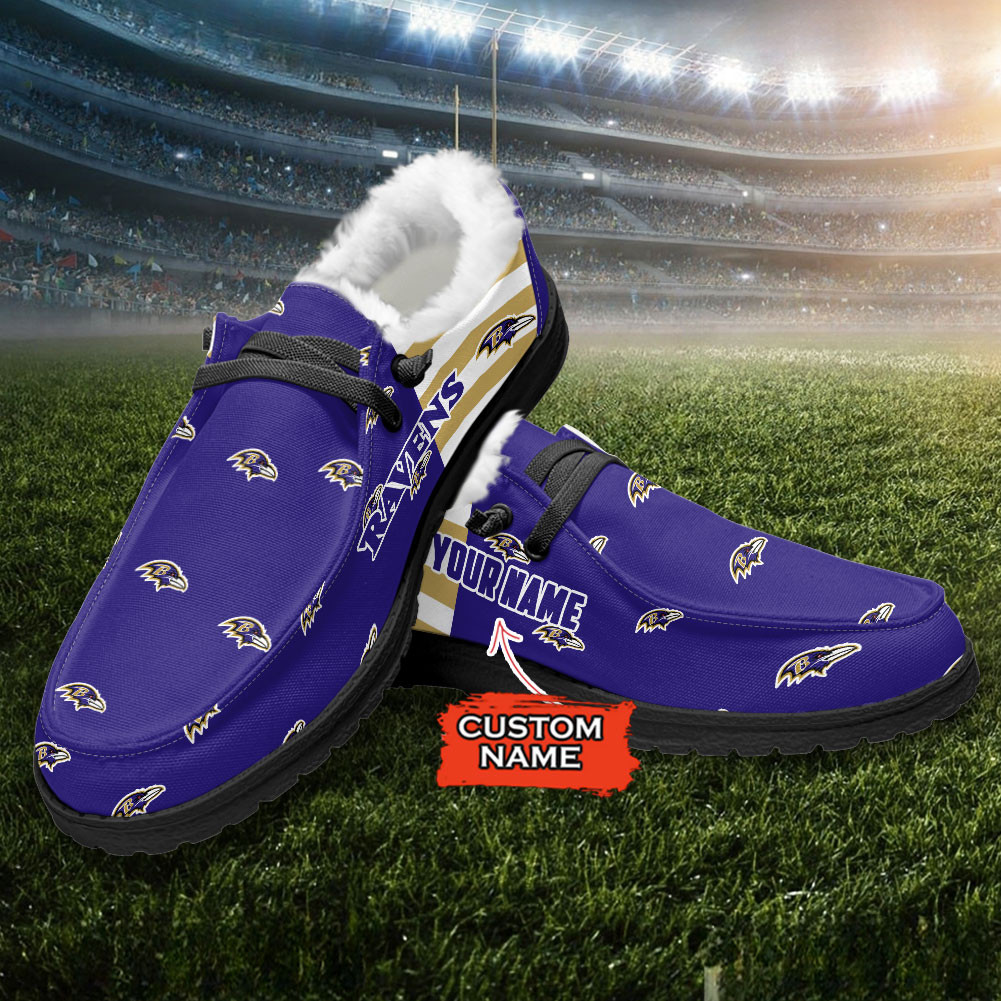 Baltimore Ravens Hey Dude With Warm Fur Lining Shoes - Image 3
