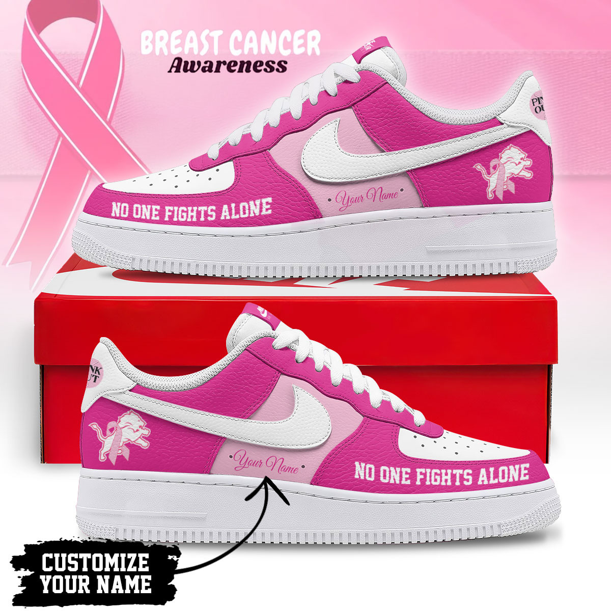 Detroit Lions Premium Breast Cancer October Af1 Shoes Limited Edition Mm - Image 2