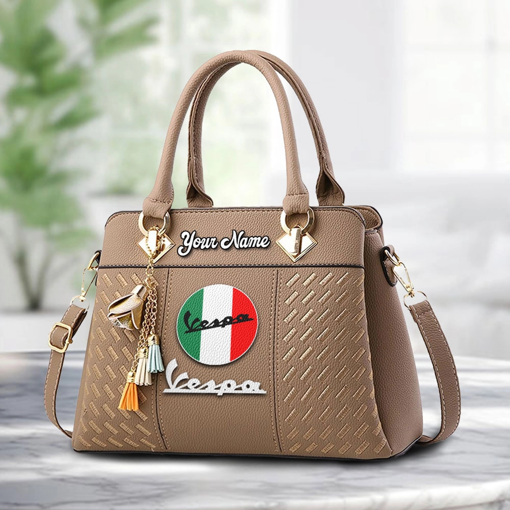 Vespa Logo Personalized PU Leather Handbag Custom Name For Women - Image 2