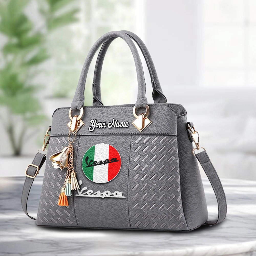 Vespa Logo Personalized PU Leather Handbag Custom Name For Women - Image 3