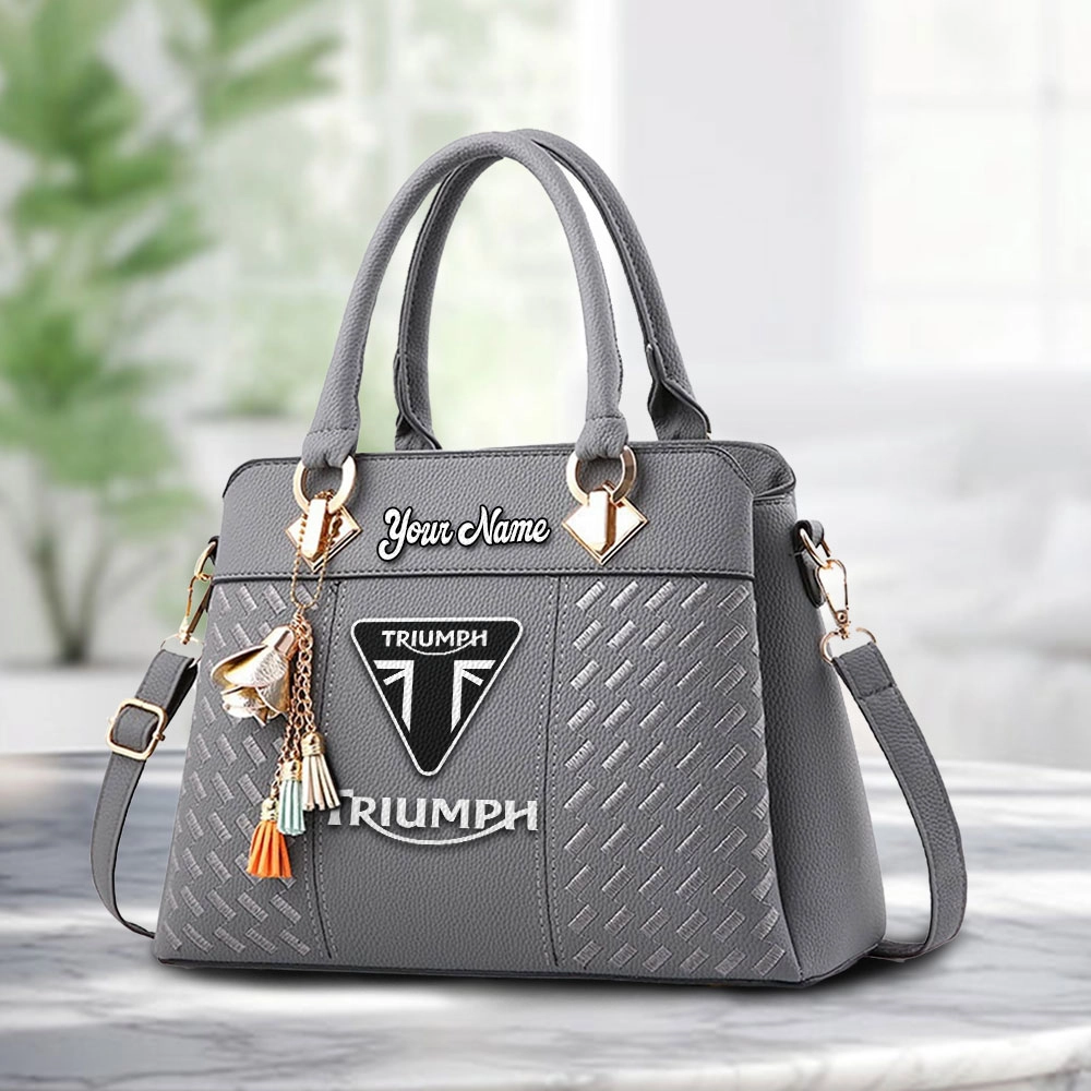 Triumph Motorcycles Logo Personalized PU Leather Handbag Custom Name For Women - Image 3