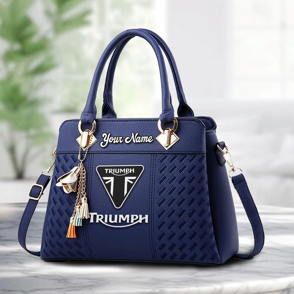 Triumph Motorcycles Logo Personalized PU Leather Handbag Custom Name For Women - Image 4