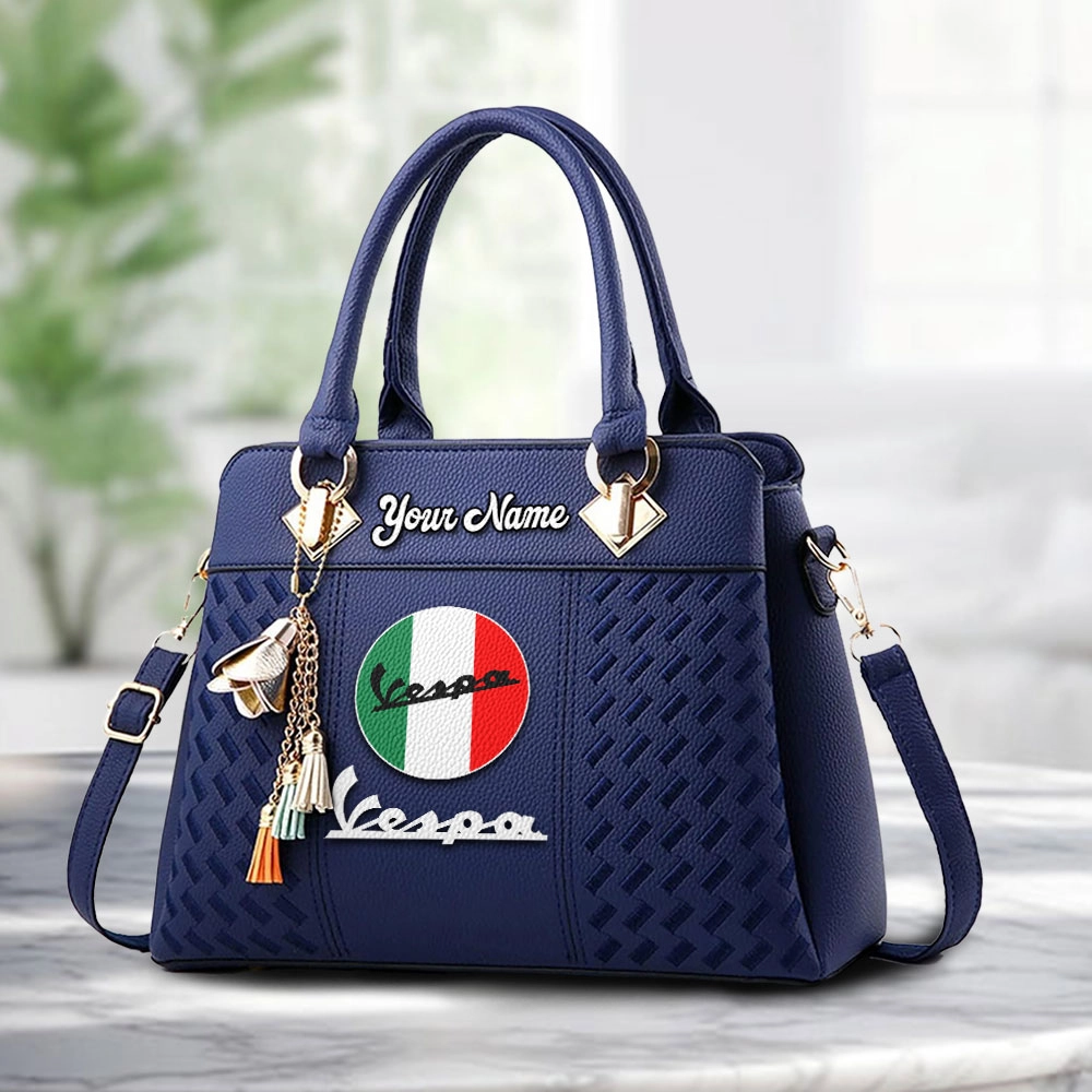 Vespa Logo Personalized PU Leather Handbag Custom Name For Women - Image 4