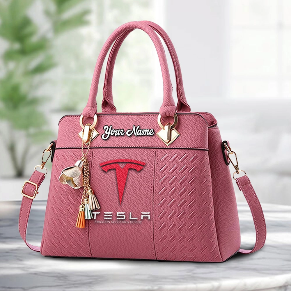Tesla Motors Logo Personalized PU Leather Handbag Custom Name For Women - Image 5