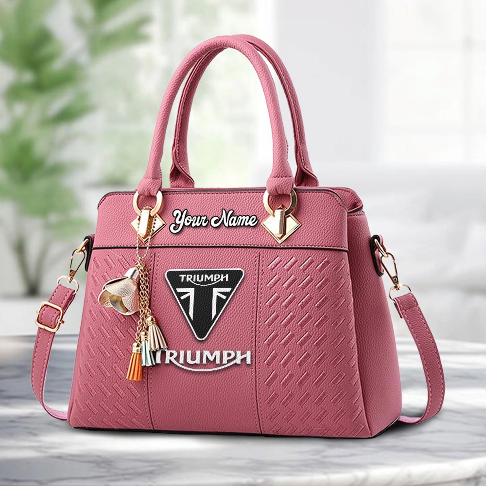 Triumph Motorcycles Logo Personalized PU Leather Handbag Custom Name For Women - Image 5