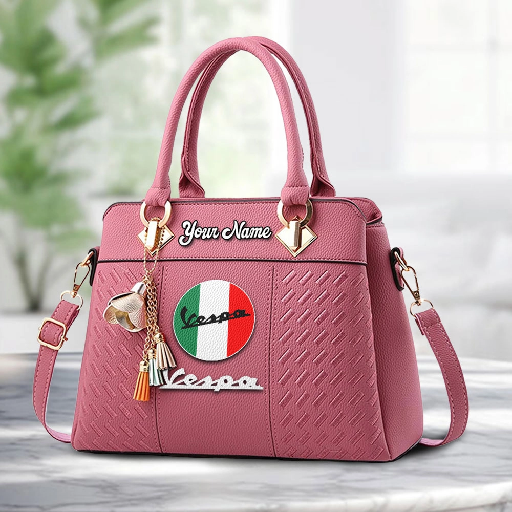 Vespa Logo Personalized PU Leather Handbag Custom Name For Women - Image 5