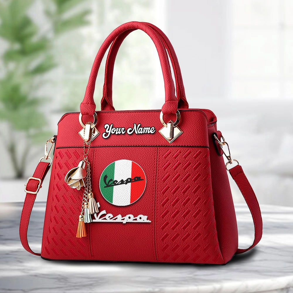 Vespa Logo Personalized PU Leather Handbag Custom Name For Women - Image 6