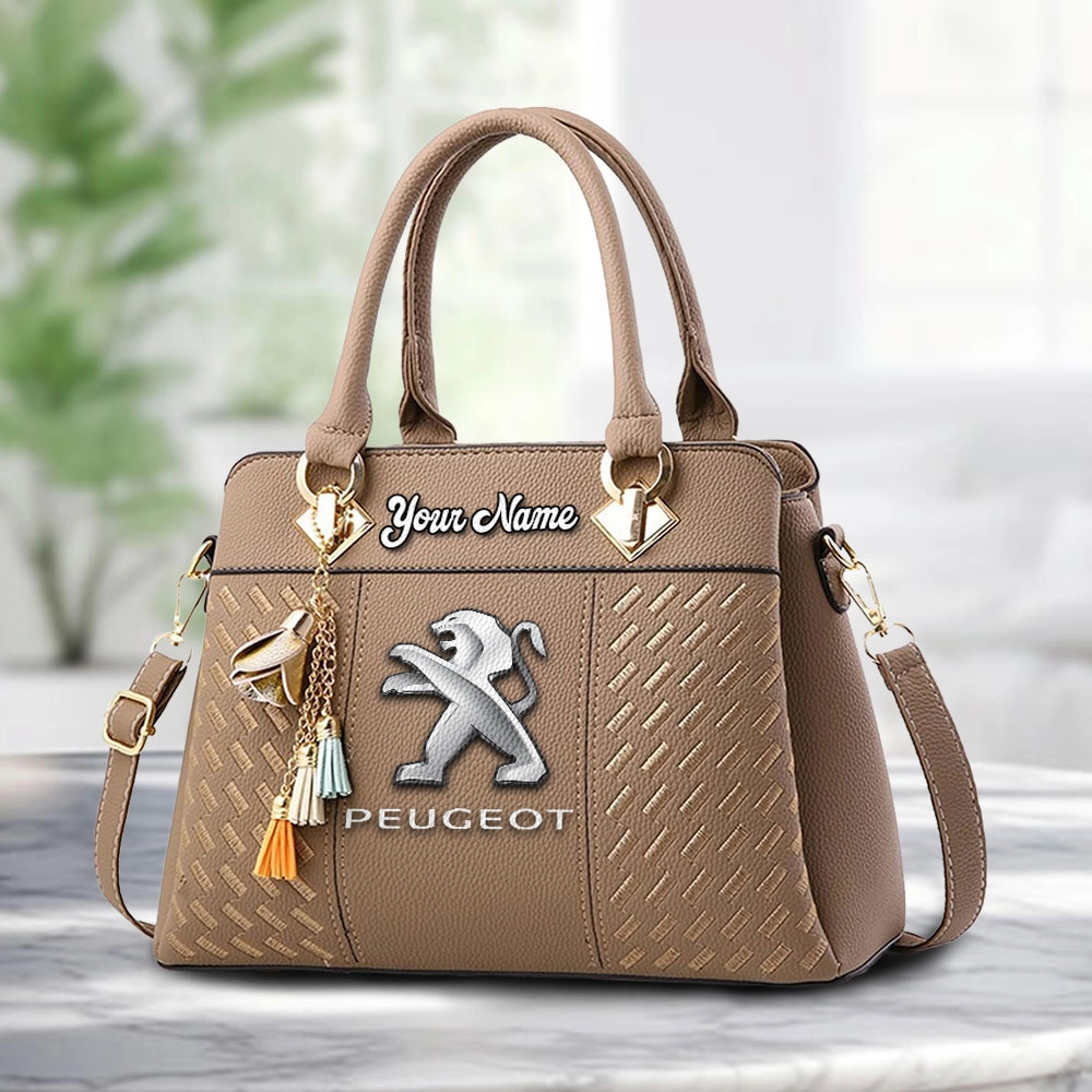 Peugeot Logo Personalized PU Leather Handbag Custom Name For Women - Image 2