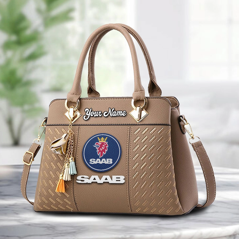 SAAB Logo Personalized PU Leather Handbag Custom Name For Women - Image 2