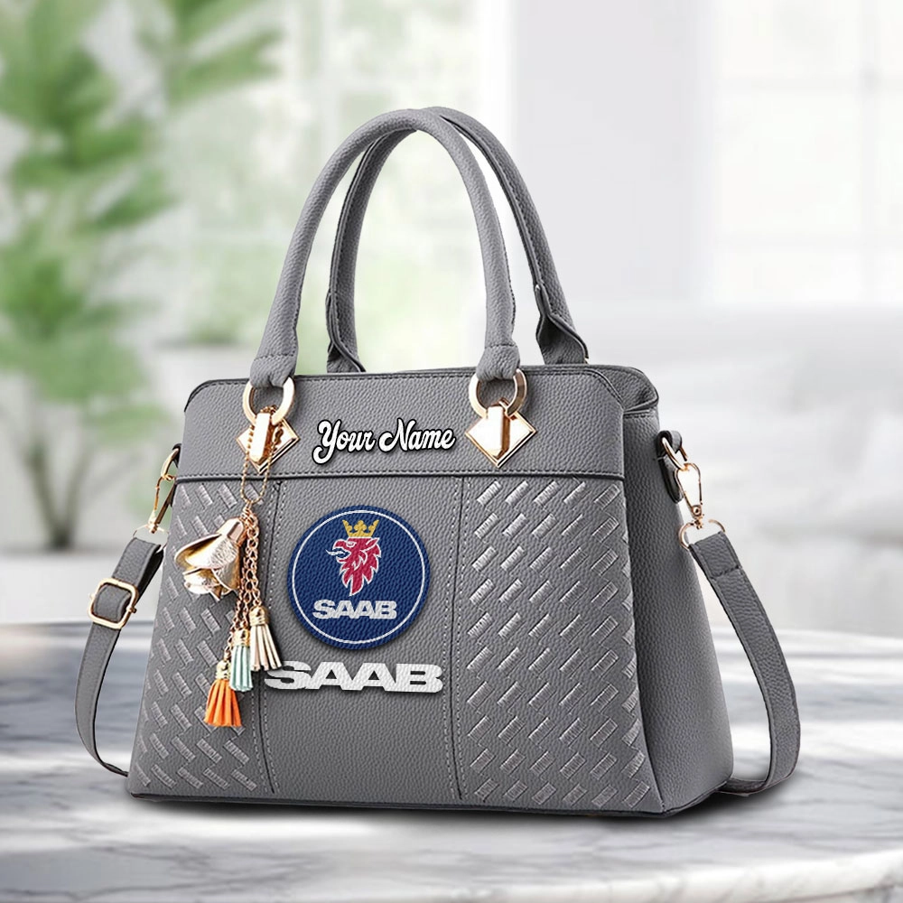 SAAB Logo Personalized PU Leather Handbag Custom Name For Women - Image 3