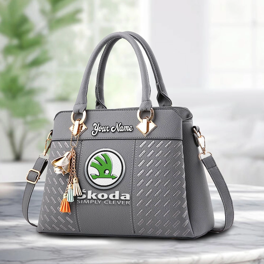 Skoda Logo Personalized PU Leather Handbag Custom Name For Women - Image 3