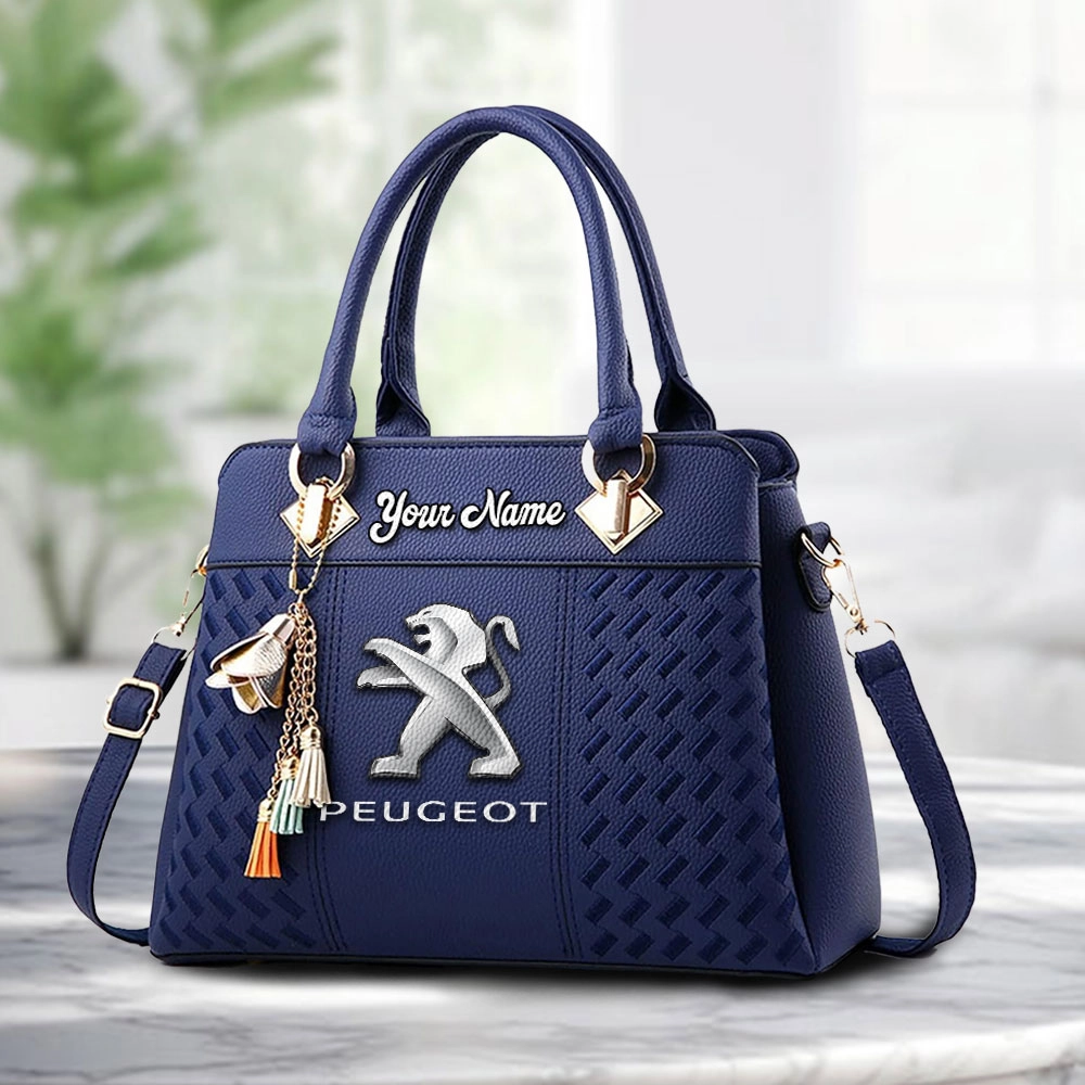 Peugeot Logo Personalized PU Leather Handbag Custom Name For Women - Image 4