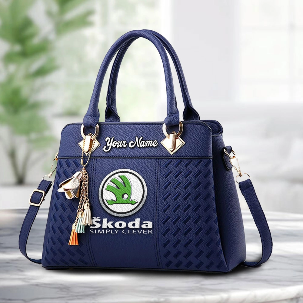 Skoda Logo Personalized PU Leather Handbag Custom Name For Women - Image 4
