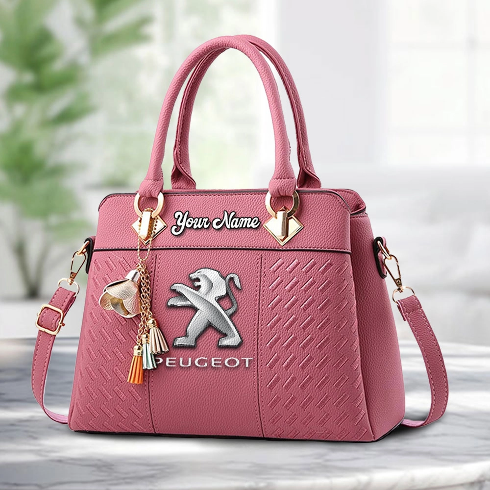 Peugeot Logo Personalized PU Leather Handbag Custom Name For Women - Image 5