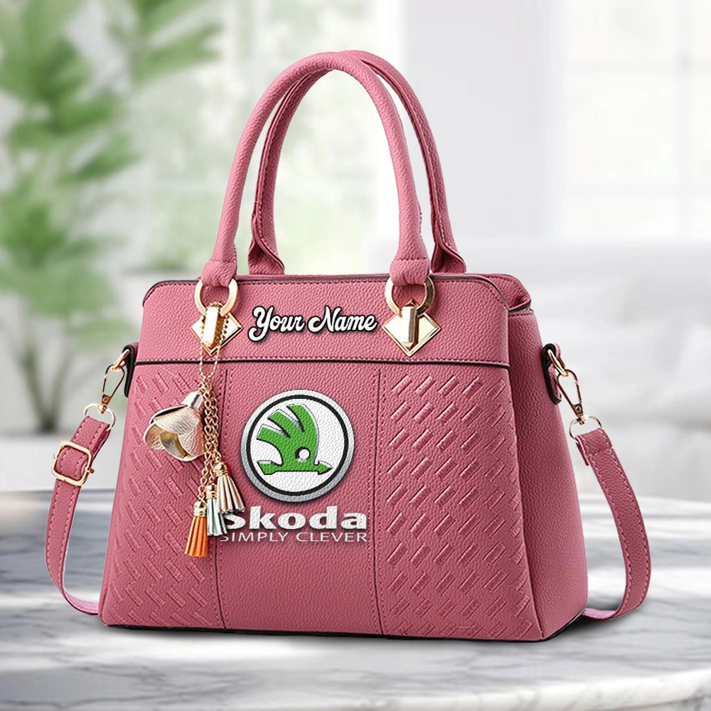 Skoda Logo Personalized PU Leather Handbag Custom Name For Women - Image 5