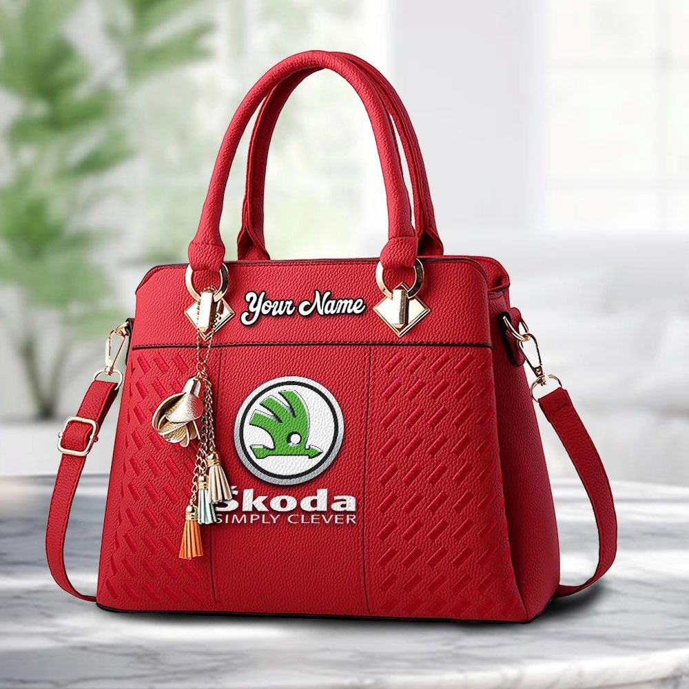 Skoda Logo Personalized PU Leather Handbag Custom Name For Women - Image 6
