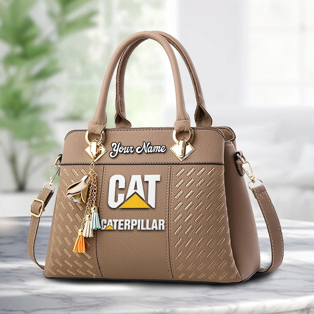 Caterpillar Logo Personalized PU Leather Handbag Custom Name For Women - Image 2