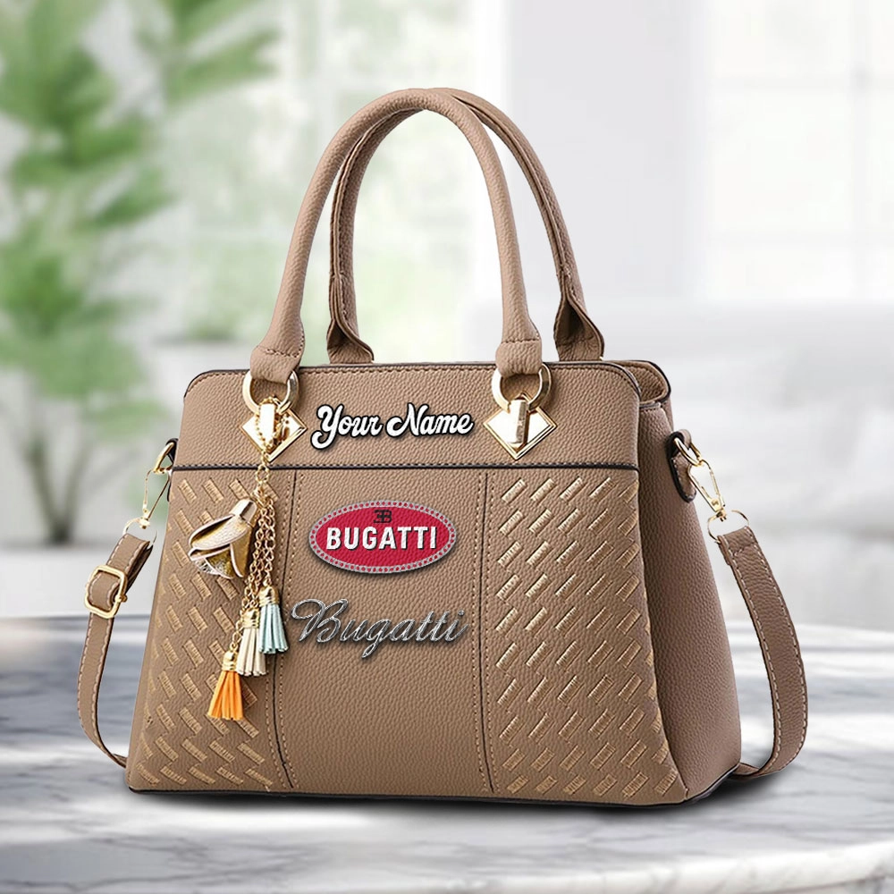 Bugatti Logo Personalized PU Leather Handbag Custom Name For Women - Image 2