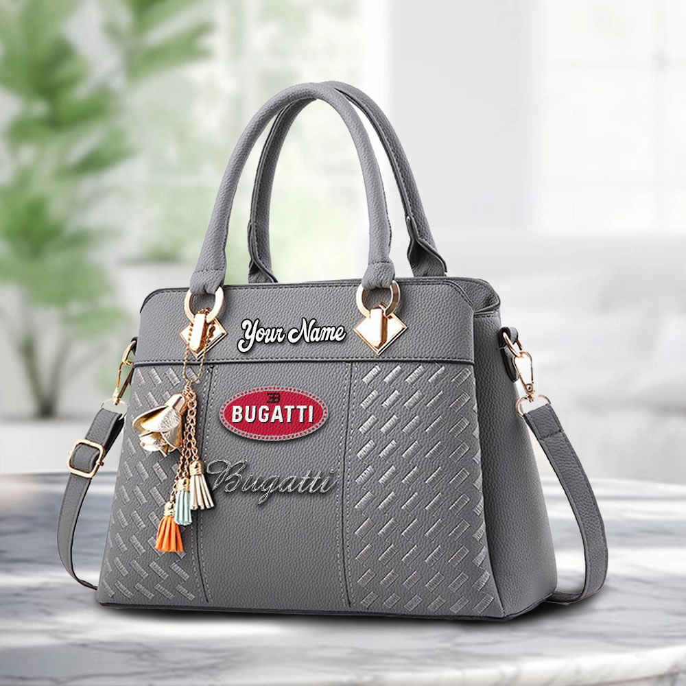 Bugatti Logo Personalized PU Leather Handbag Custom Name For Women - Image 3