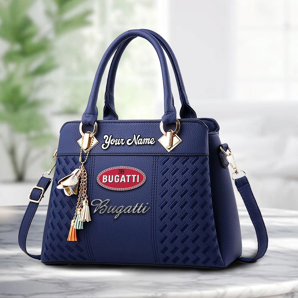 Bugatti Logo Personalized PU Leather Handbag Custom Name For Women - Image 4