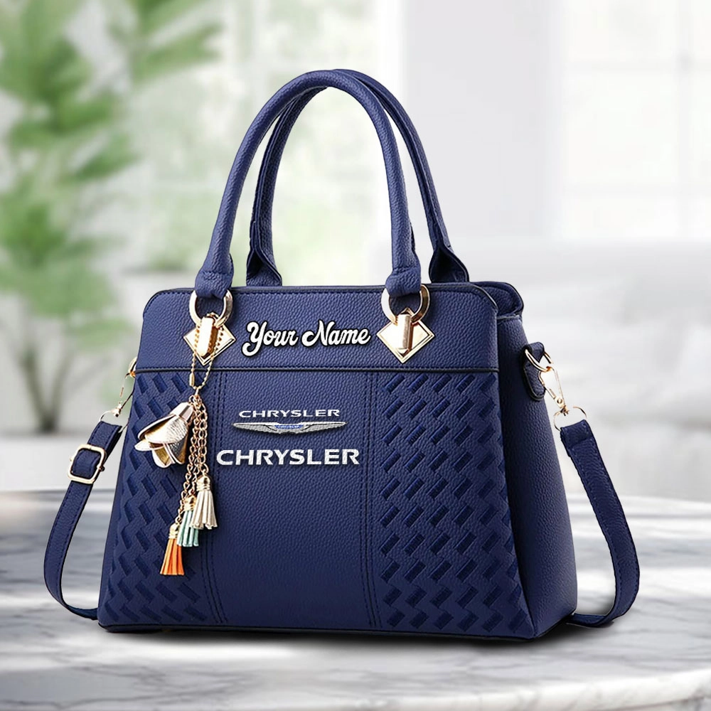 Chrysler Logo Personalized PU Leather Handbag Custom Name For Women - Image 4