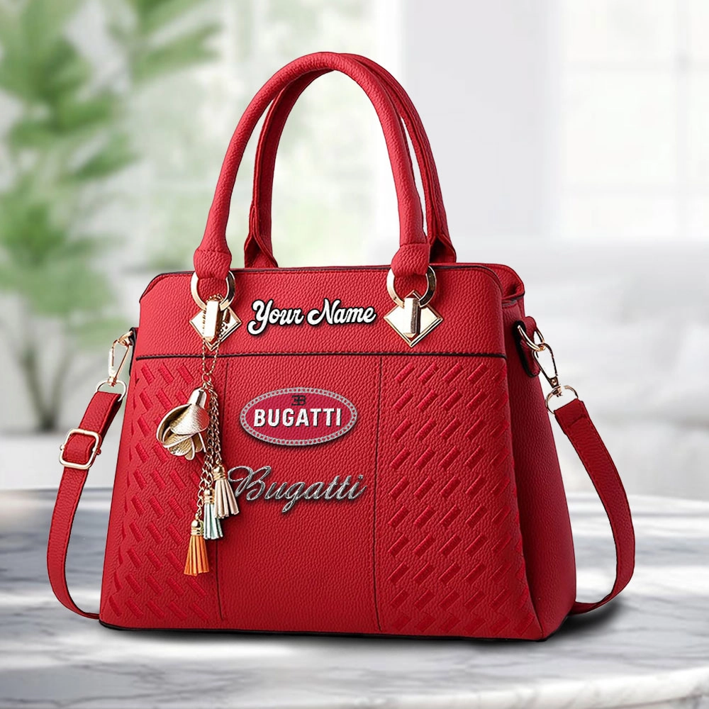 Bugatti Logo Personalized PU Leather Handbag Custom Name For Women - Image 6
