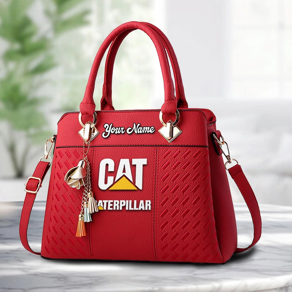 Caterpillar Logo Personalized PU Leather Handbag Custom Name For Women - Image 6