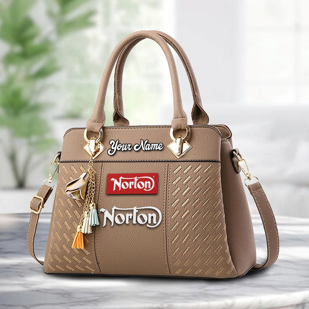 Norton Motorcycle Logo Personalized PU Leather Handbag Custom Name For Women - Image 2