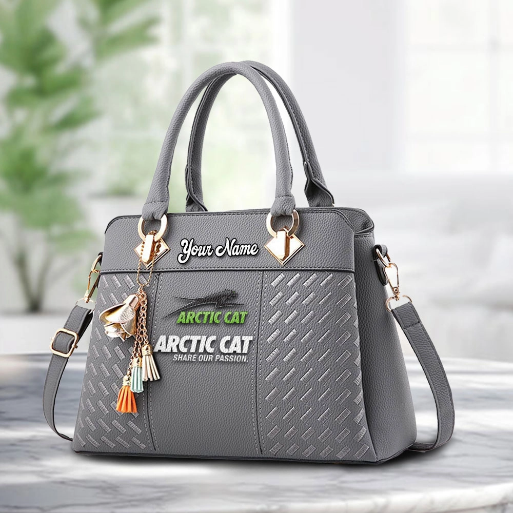 Arctic Cat Logo Personalized PU Leather Handbag Custom Name For Women - Image 3