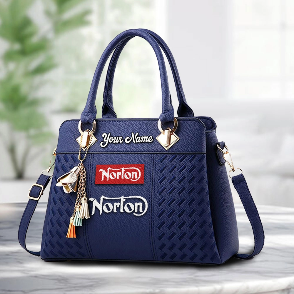 Norton Motorcycle Logo Personalized PU Leather Handbag Custom Name For Women - Image 4