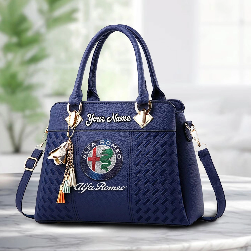Alfa Romeo Logo Personalized PU Leather Handbag Custom Name For Women - Image 4