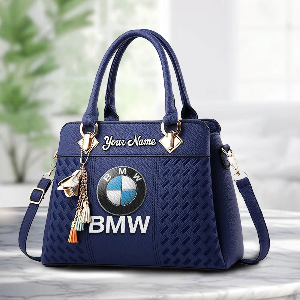 BMW Logo Personalized PU Leather Handbag Custom Name For Women - Image 4