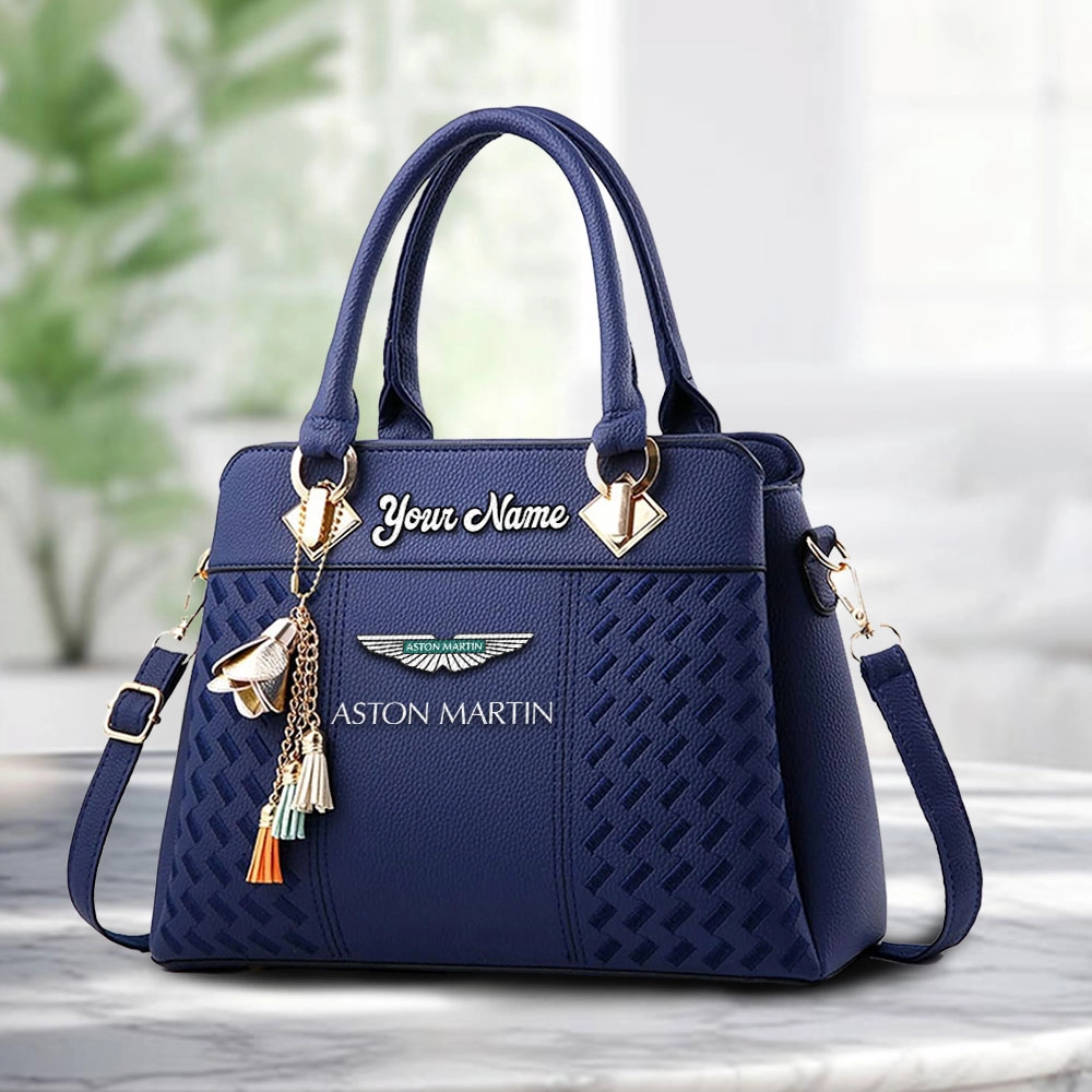 Aston Martin Logo Personalized PU Leather Handbag Custom Name For Women - Image 4