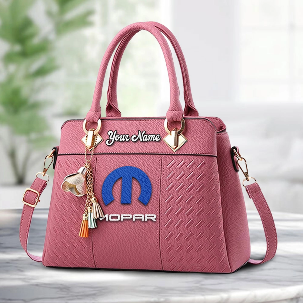 Mopar Logo Personalized PU Leather Handbag Custom Name For Women - Image 5