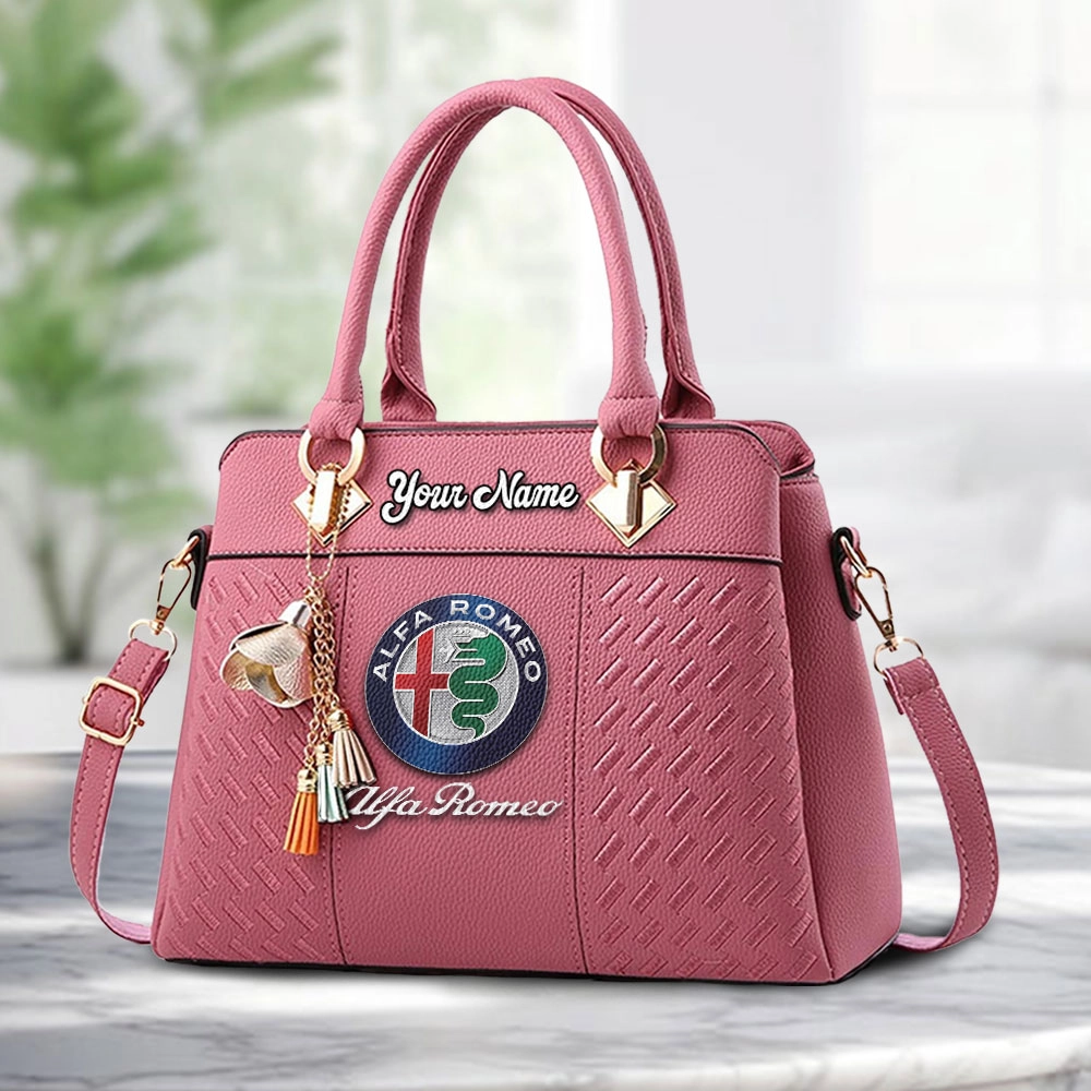 Alfa Romeo Logo Personalized PU Leather Handbag Custom Name For Women - Image 5