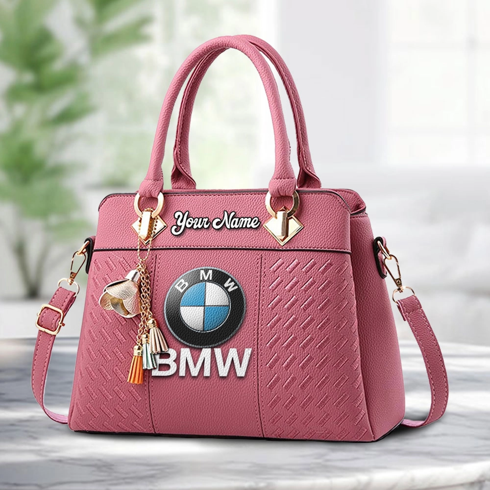 BMW Logo Personalized PU Leather Handbag Custom Name For Women - Image 5