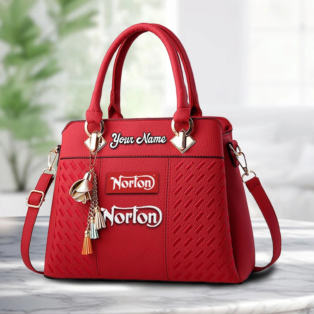 Norton Motorcycle Logo Personalized PU Leather Handbag Custom Name For Women - Image 6