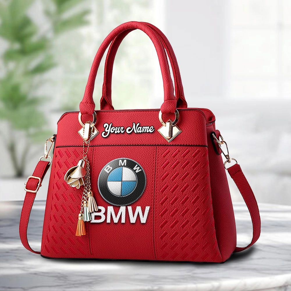 BMW Logo Personalized PU Leather Handbag Custom Name For Women - Image 6