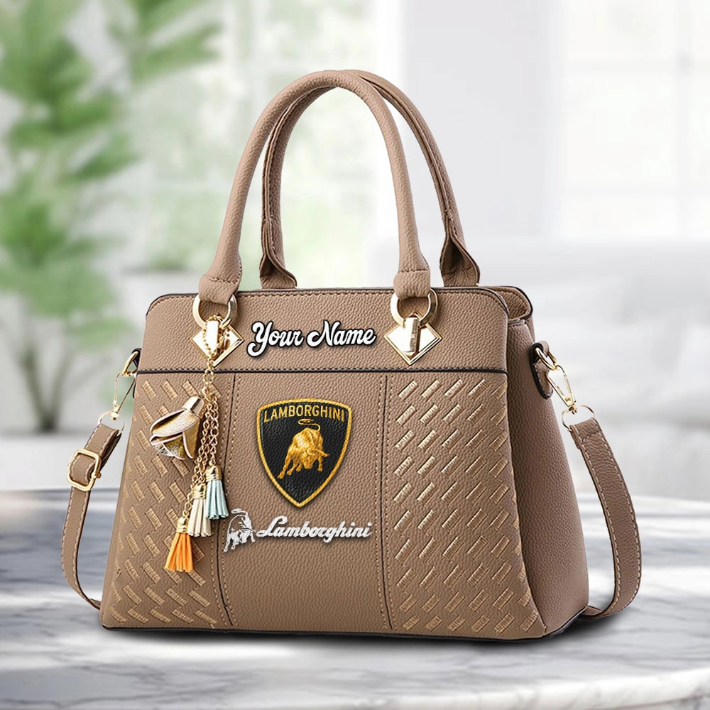 Lamborghini Logo Personalized PU Leather Handbag Custom Name For Women - Image 2