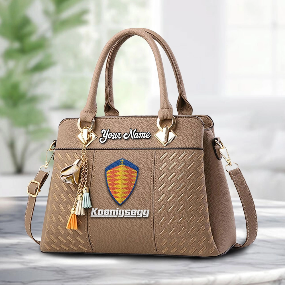 Koenigsegg Logo Personalized PU Leather Handbag Custom Name For Women - Image 2