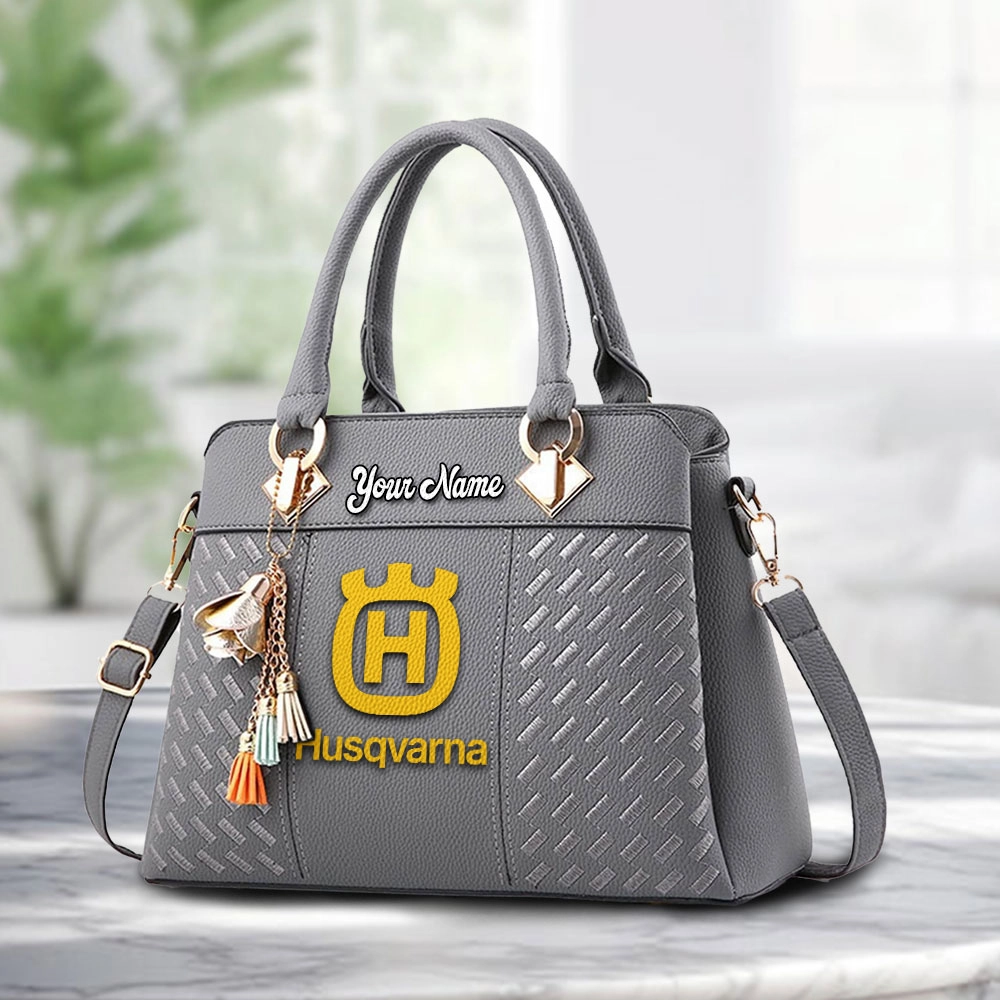 Husqvarna Logo Personalized PU Leather Handbag Custom Name For Women - Image 3