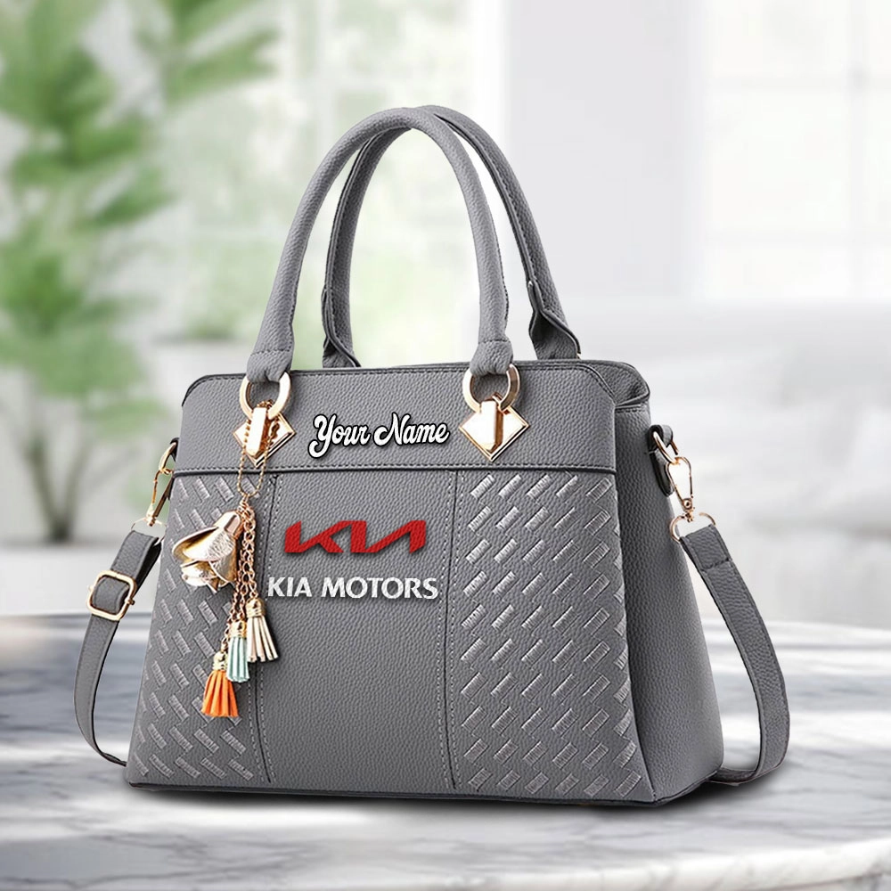 Kia Motors Logo Personalized PU Leather Handbag Custom Name For Women - Image 3