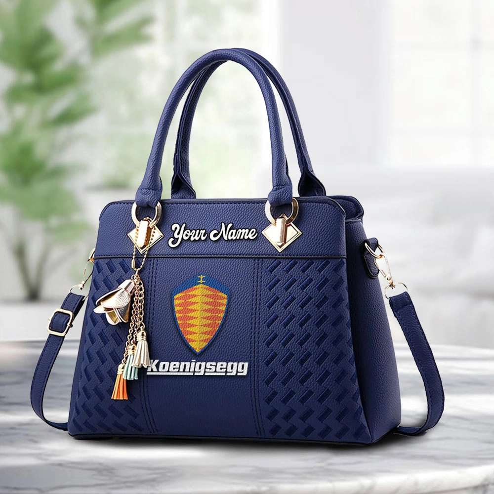 Koenigsegg Logo Personalized PU Leather Handbag Custom Name For Women - Image 4