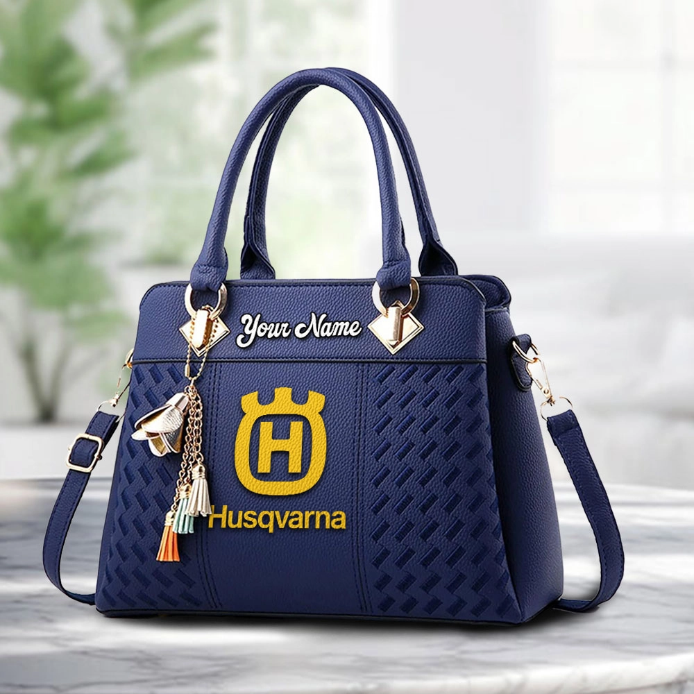 Husqvarna Logo Personalized PU Leather Handbag Custom Name For Women - Image 4