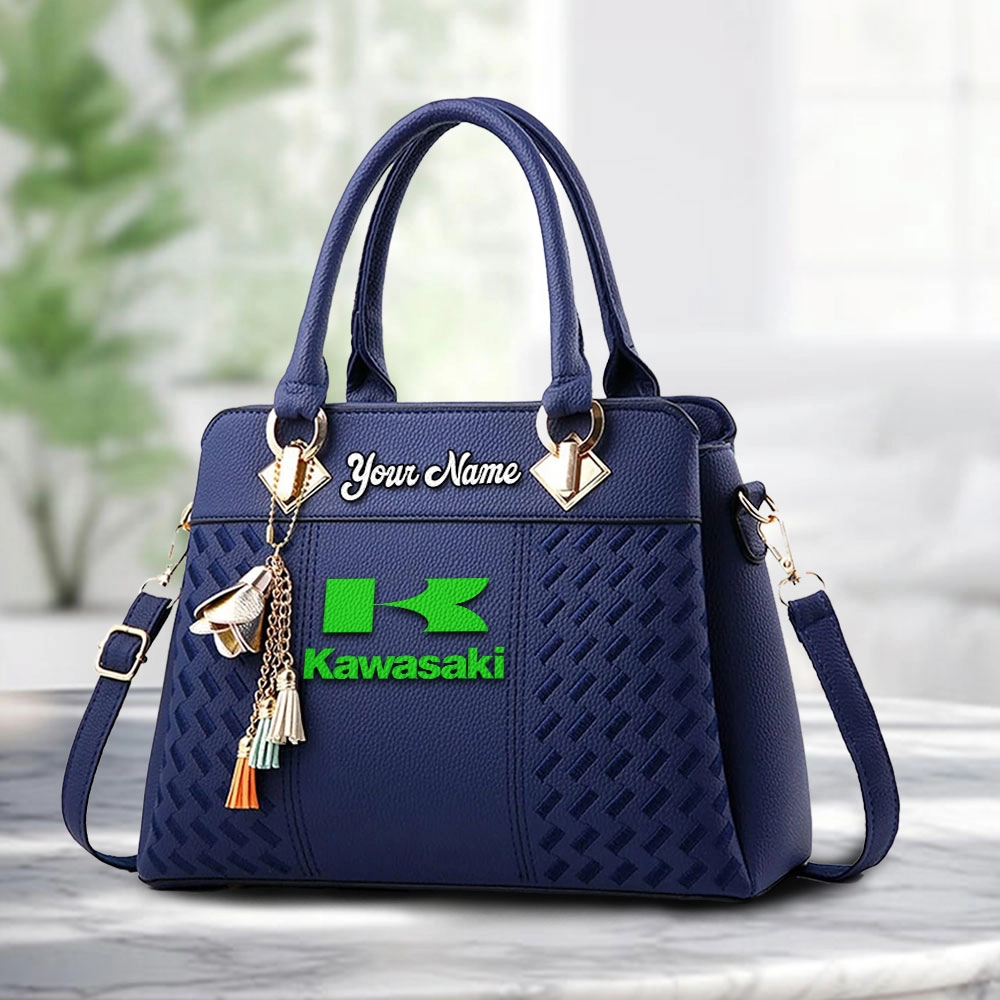 Kawasaki Logo Personalized PU Leather Handbag Custom Name For Women - Image 4