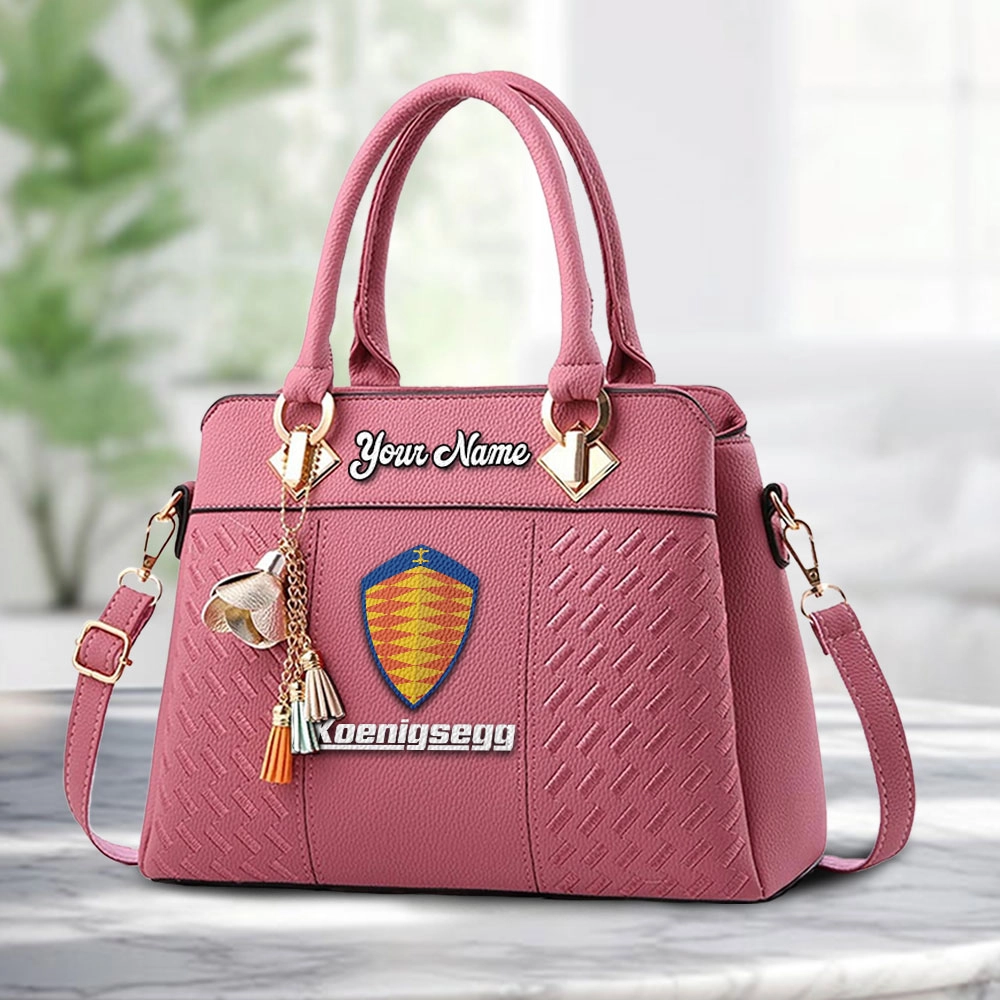 Koenigsegg Logo Personalized PU Leather Handbag Custom Name For Women - Image 5