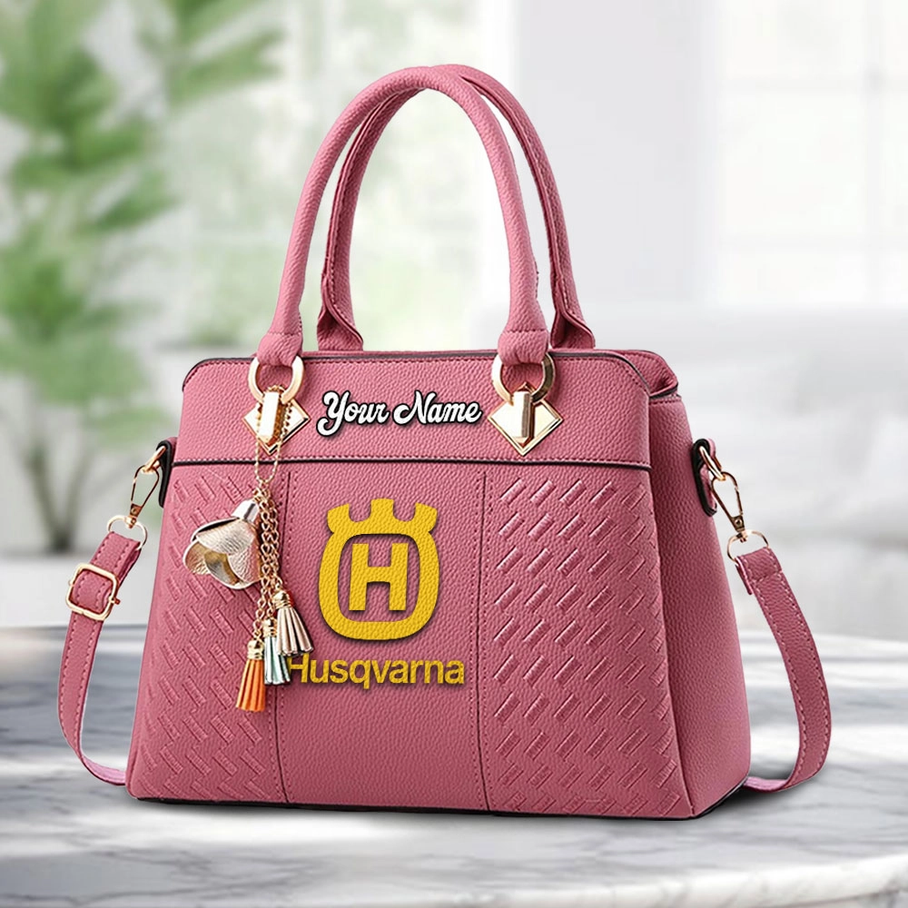 Husqvarna Logo Personalized PU Leather Handbag Custom Name For Women - Image 5