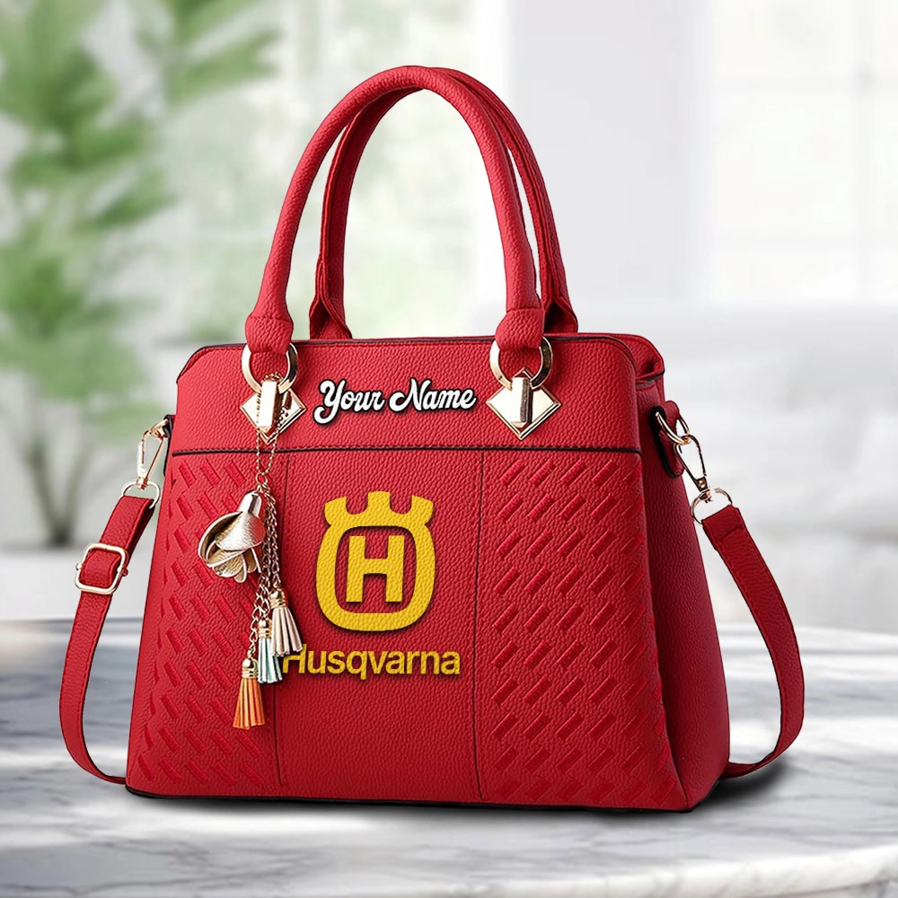 Husqvarna Logo Personalized PU Leather Handbag Custom Name For Women - Image 6