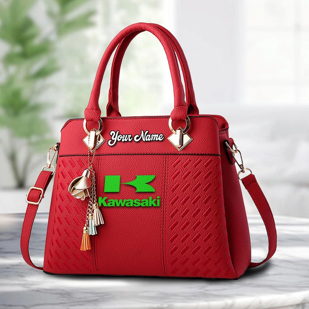 Kawasaki Logo Personalized PU Leather Handbag Custom Name For Women - Image 6